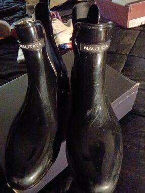 Nautica Glossy Black Ankle Rain Boots